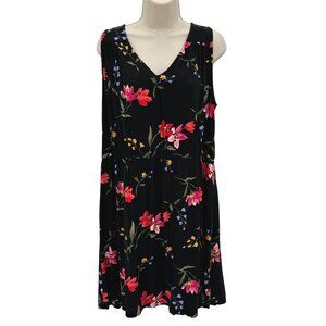 Old Navy XL Black Sleeveless Floral Print Dress With Elastic Waist 100% Rayon